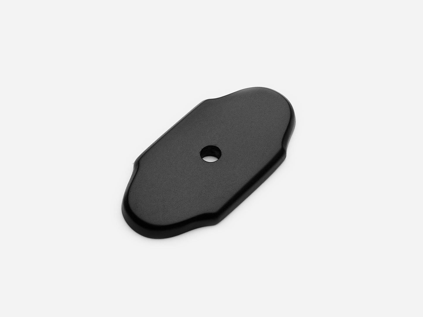 Solid brass Hampton backplate, 1x2 inches, matte black finish for knobs and pulls on cabinets.
