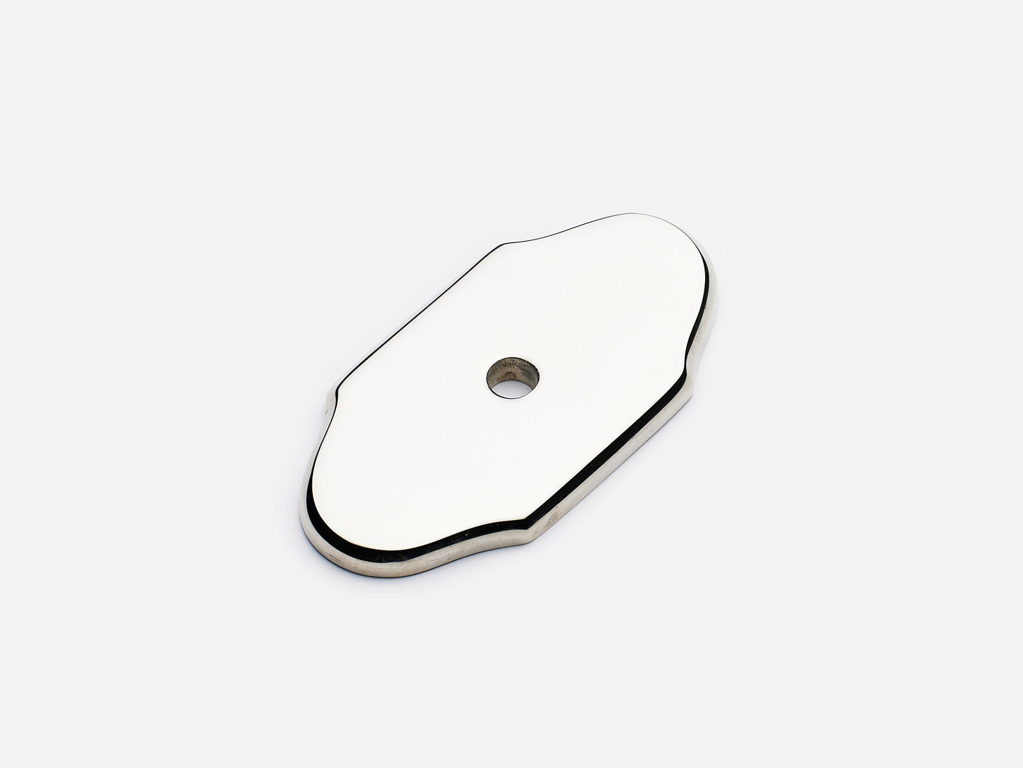 Solid brass Hampton backplate, 1x2 inches, polished nickel finish for knobs and pulls on cabinets.