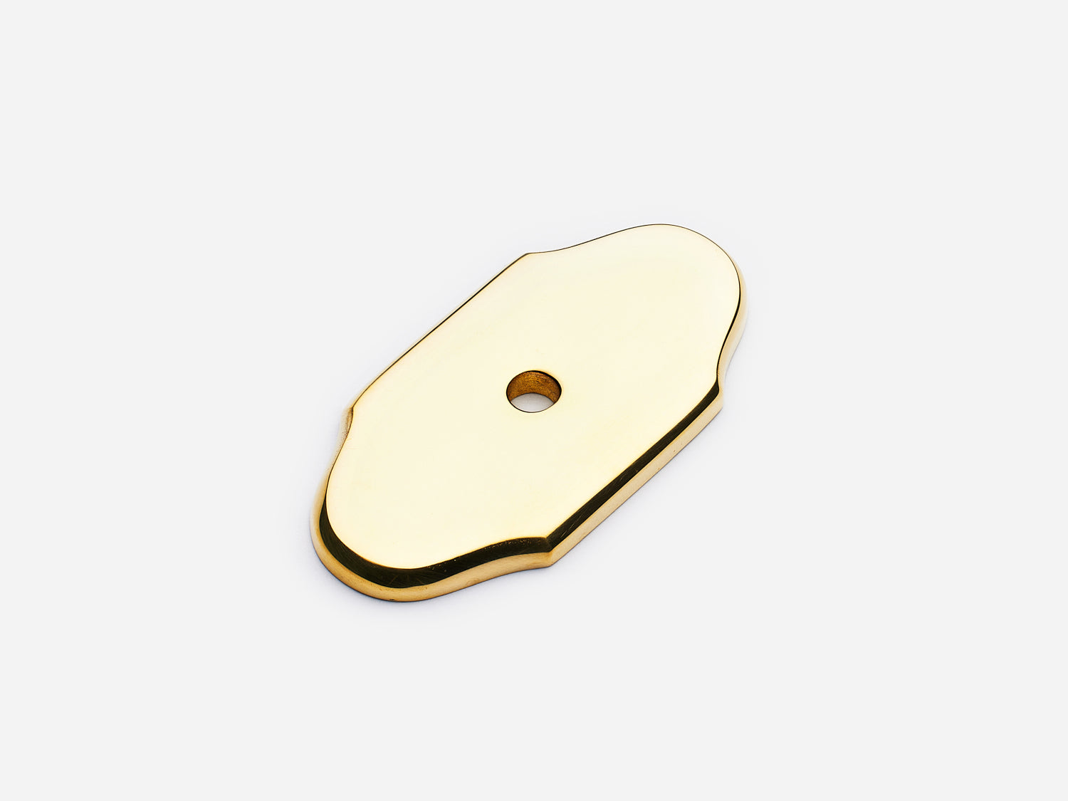 Solid brass Hampton backplate, 1x2 inches, unlacquered polished brass finish for knobs and pulls on cabinets.