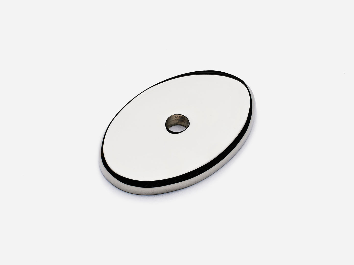 Solid brass Oval backplate, 1-5 inch, polished nickel finish for knobs on cabinets.