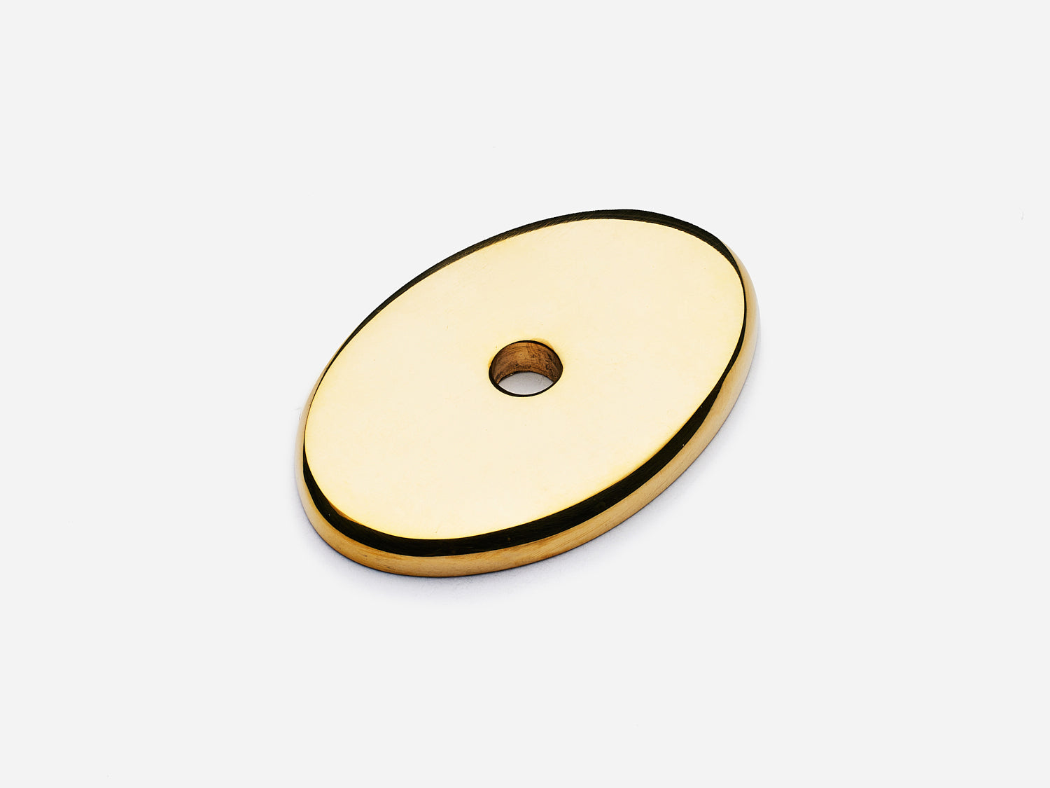 Solid brass Oval backplate, 1-5 inch, unlacquered polished brass finish for knobs on cabinets.