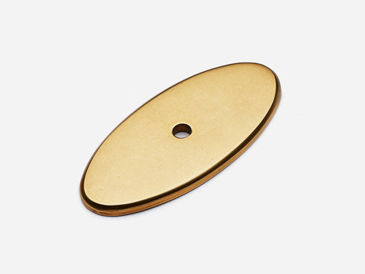 Solid brass Oval backplate, 2.5 inch, aged brass finish for knobs on cabinets.