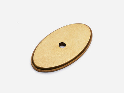 Solid brass Oval backplate, 2 inch, aged brass finish for knobs on cabinets.