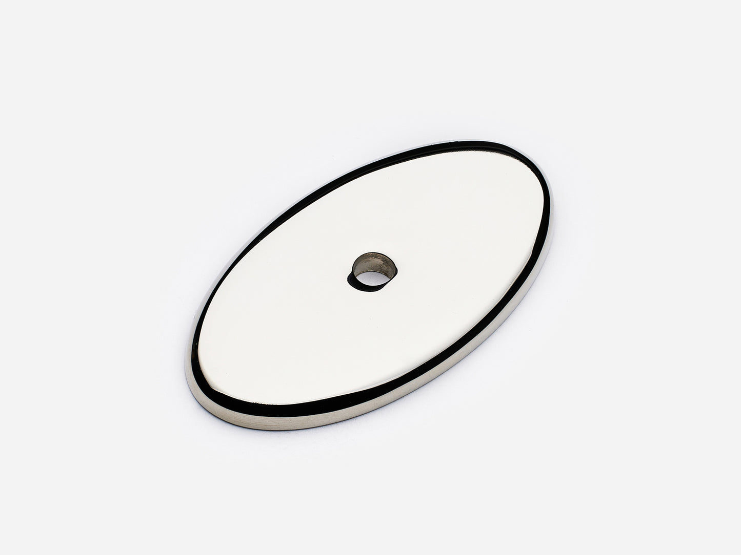 Solid brass Oval backplate, 2 inch, polished nickel finish for knobs on cabinets.