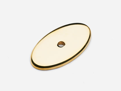 Solid brass Oval backplate, 2 inch, unlacquered polished brass finish for knobs on cabinets.