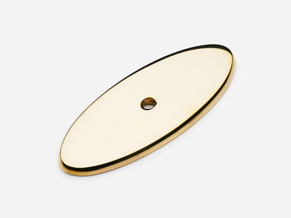 Solid brass Oval backplate, 3 inch, unlacquered polished brass finish for knobs on cabinets.