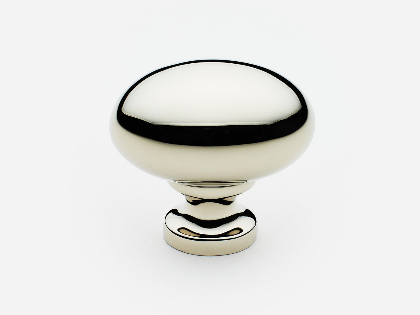 Solid brass Oval Knob, standard size, in a polished nickel finish for cabinets.