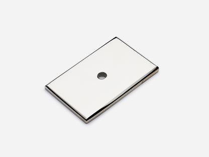Solid brass rectangular backplate, 1.25x2 inches, polished nickel finish for knobs and pulls on cabinets.