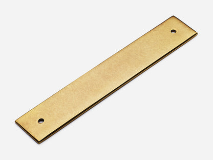 Solid brass Rectangular Backplate with holes 12 inches on center in a aged brass finish.