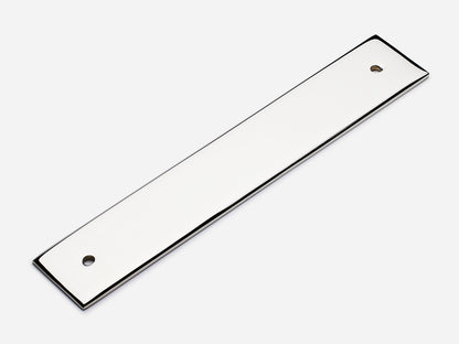Solid brass Rectangular Backplate with holes 12 inches on center in a polished nickel finish.