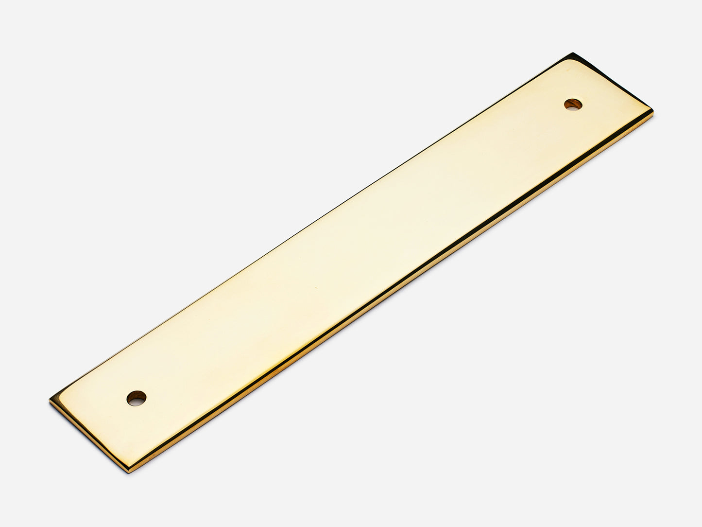 Solid brass Rectangular Backplate with holes 12 inches on center in a polished unlacquered brass finish.
