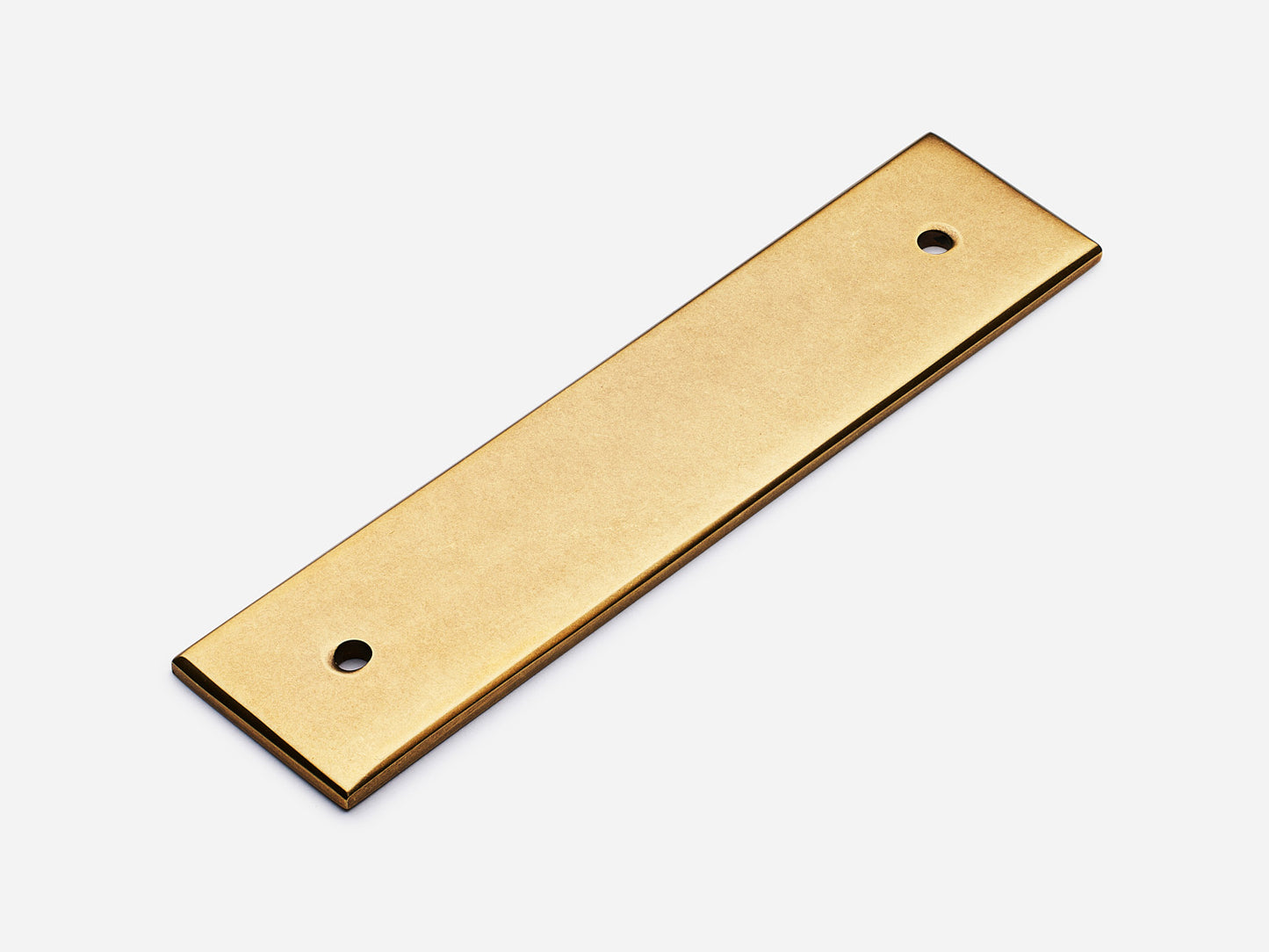 Solid brass Rectangular Backplate with holes 4 inches on center in an aged brass finish.