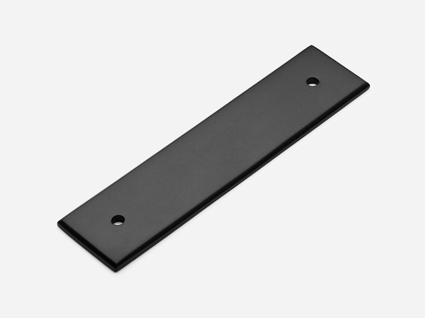 Solid brass Rectangular Backplate with holes 4 inches on center in a matte black finish.