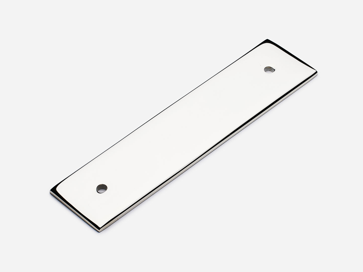 Solid brass Rectangular Backplate with holes 4 inches on center in a polished nickel finish.