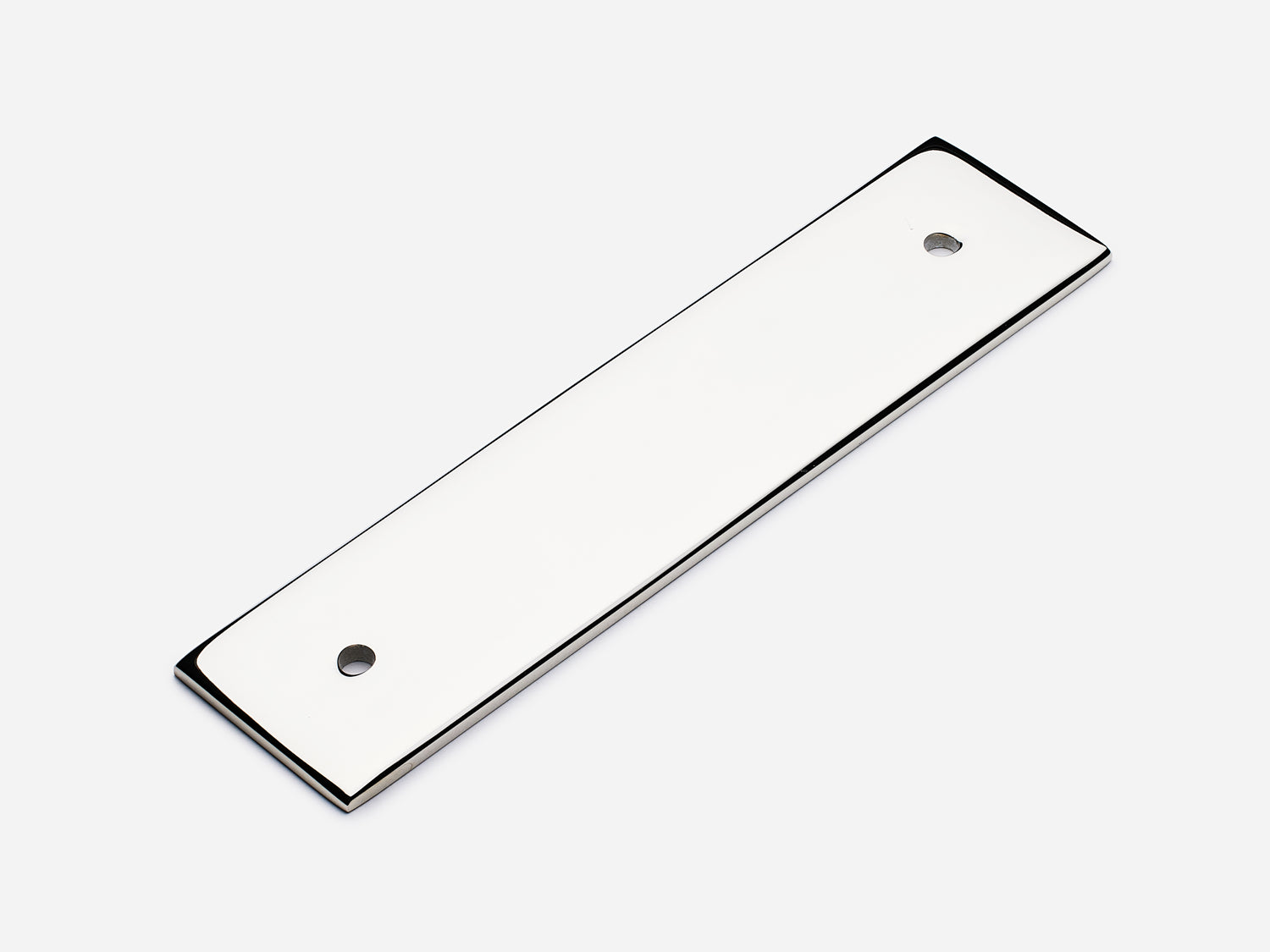 Solid brass Rectangular Backplate with holes 4 inches on center in a polished nickel finish.