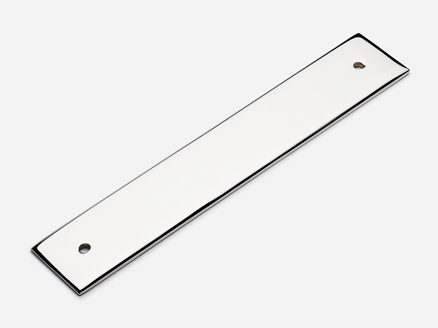 6" polished nickel solid brass rectangular backplate with holes 6 inches on center in a polished nickel finish.