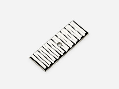 Solid brass Reeded backplate, 1x2.5 inches, in a polished nickel finish for knobs on cabinets.