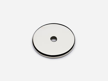 Solid brass Round backplate, 1.25 inches, in a polished nickel finish for knobs on cabinets.