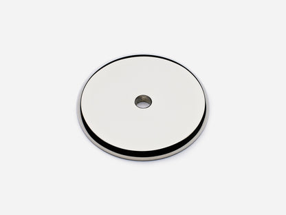 Solid brass Round backplate, 1.5 inches, in a polished nickel finish for knobs on cabinets.