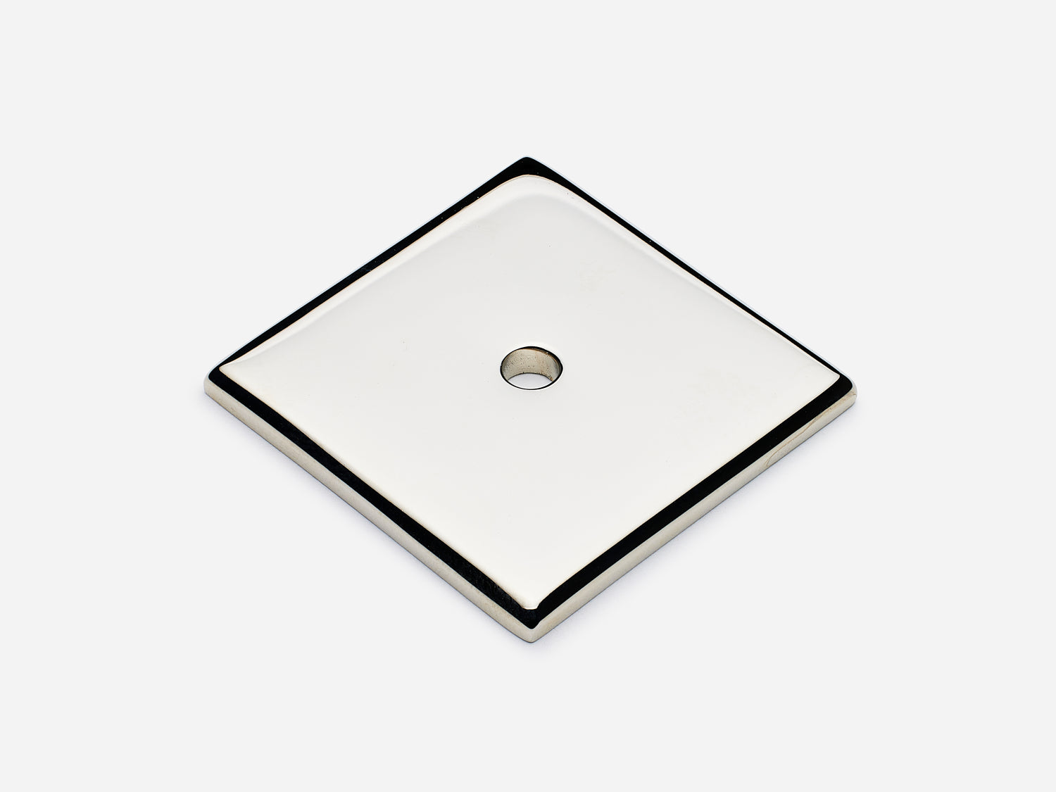 Solid brass Square backplate, 1.5 inches, in a polished nickel finish for knobs on cabinets.