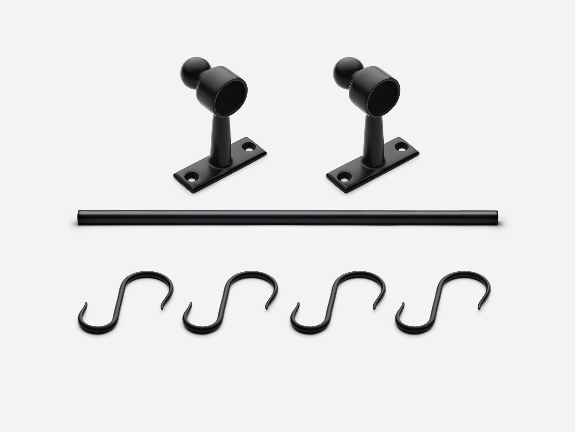 Solid brass Campaign hanging pot rail, 2 feet, in a matte black finish for kitchens.