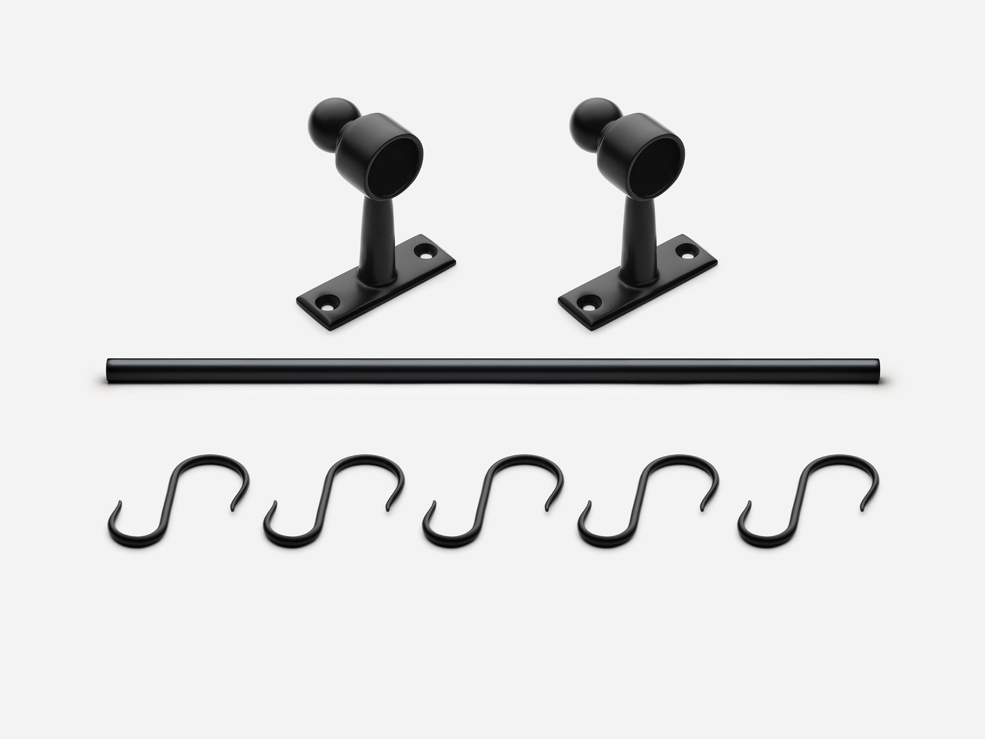 Solid brass Campaign hanging pot rail, 3 feet, in a matte black finish for kitchens.
