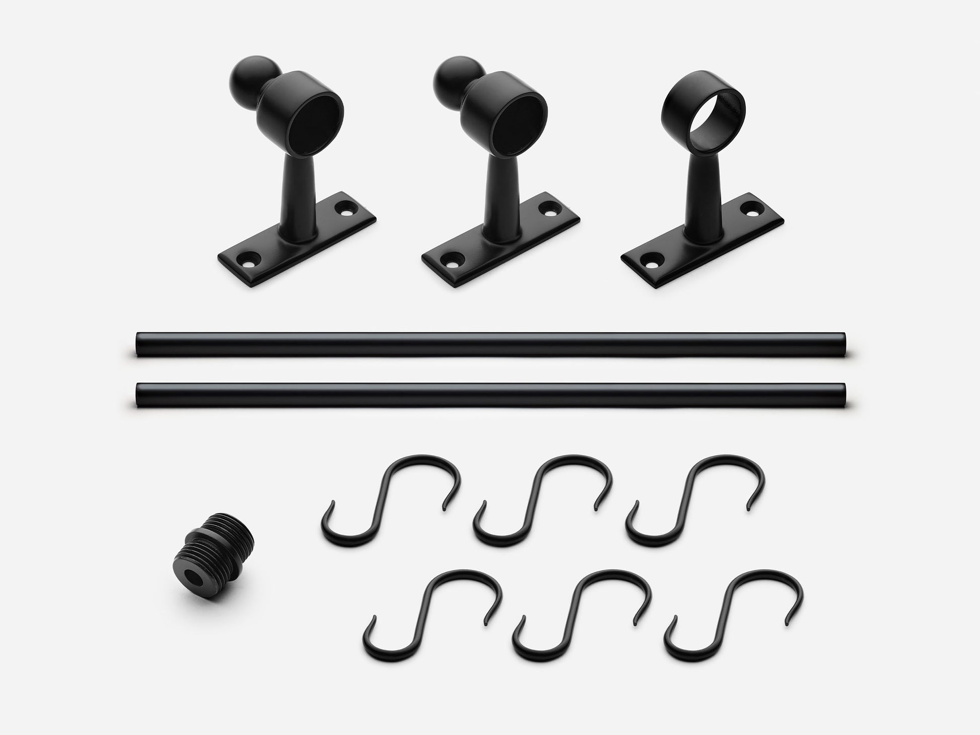 Solid brass Campaign hanging pot rail, 4 feet, in a matte black finish for kitchens.
