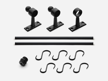 Solid brass Campaign hanging pot rail, 4 feet, in a matte black finish for kitchens.