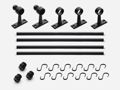 Solid brass Campaign hanging pot rail, 8 feet, in a matte black finish for kitchens.