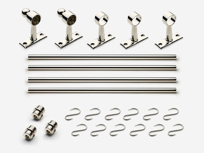 Solid brass Campaign hanging pot rail, 8 feet, in a polished nickel finish for kitchens.