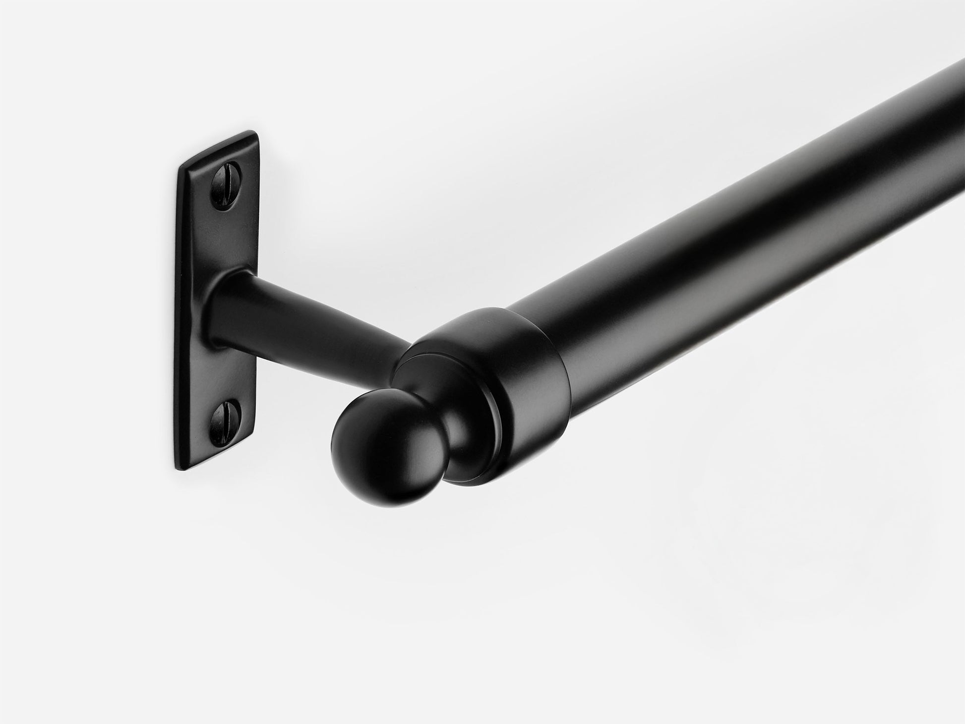 Solid brass Campaign towel bar in a matte black finish for kitchens and bathrooms.