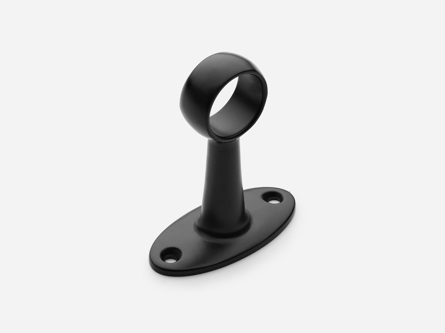 Solid brass Newark hanging pot rail middle bracket in a matte black finish for kitchens.
