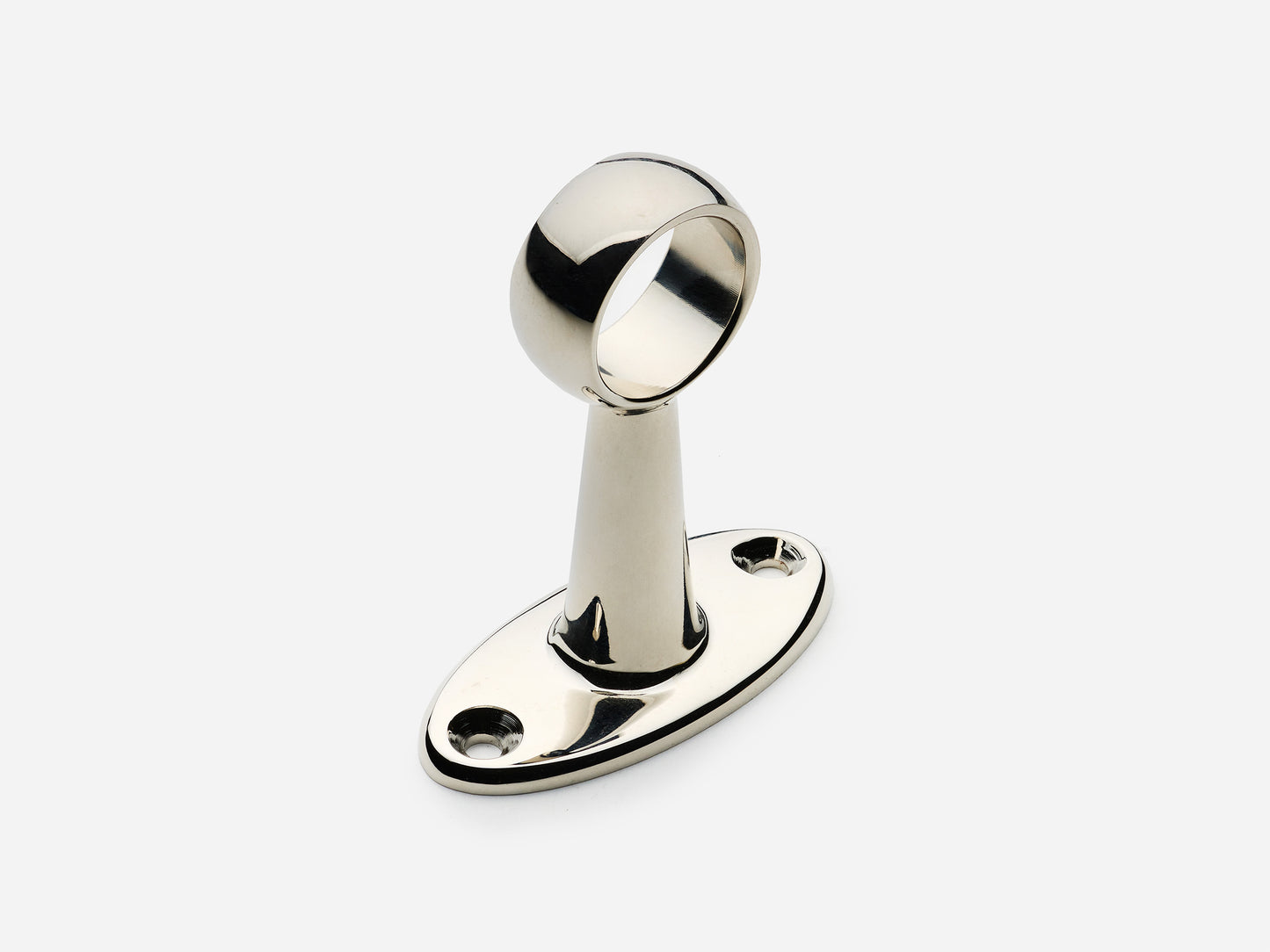 Solid brass Newark hanging pot rail middle bracket in a polished nickel finish for kitchens.