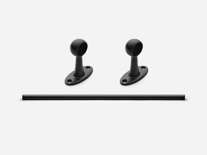Solid brass Newark towel bar, 3 feet, in a matte black finish for kitchens and bathrooms.