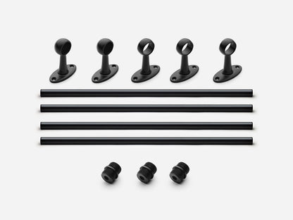 Solid brass Newark towel bar, 8 feet, in a matte black finish for kitchens and bathrooms.