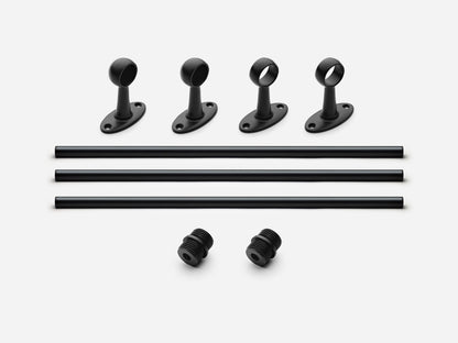 Solid brass Newark towel bar, 9 feet, in a matte black finish for kitchens and bathrooms.