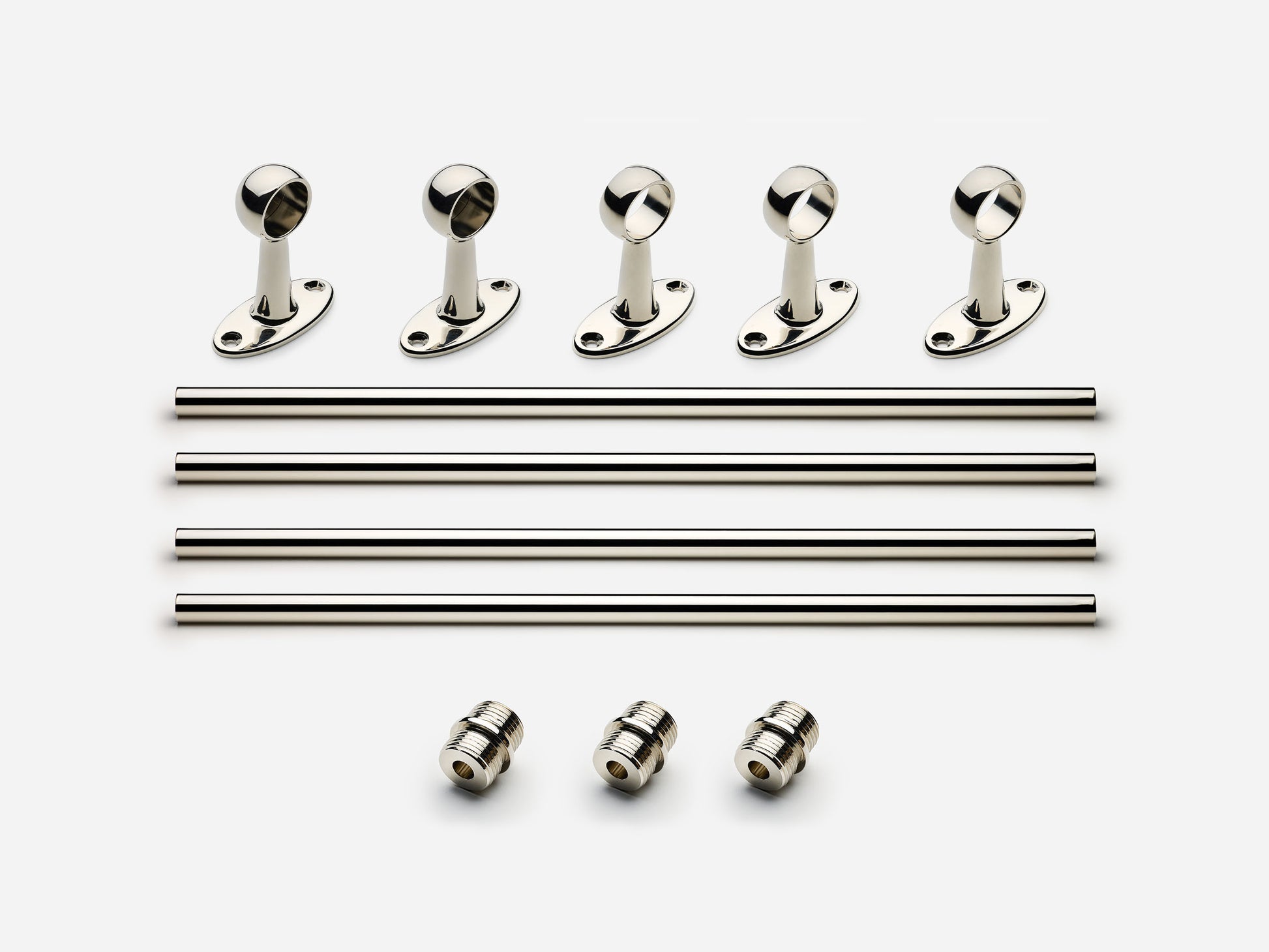 Solid brass Newark towel bar, 8 feet, in a polished nickel finish for kitchens and bathrooms.