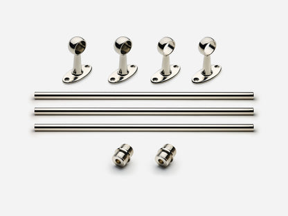 Solid brass Newark towel bar, 9 feet, in a polished nickel finish for kitchens and bathrooms.