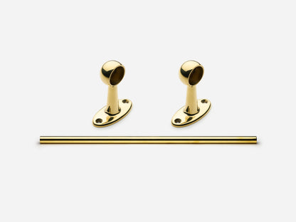Solid brass Newark towel bar, 2 feet, in an unlacquered polished brass finish for kitchens and bathrooms.
