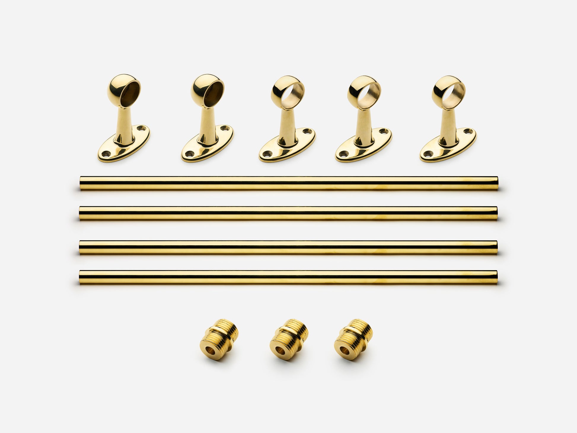 Solid brass Newark towel bar, 8 feet, in an unlacquered polished brass finish for kitchens and bathrooms.
