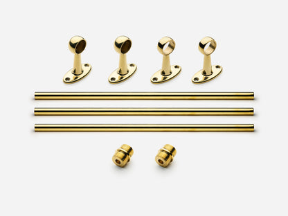 Solid brass Newark towel bar, 9 feet, in an unlacquered polished brass finish for kitchens and bathrooms.